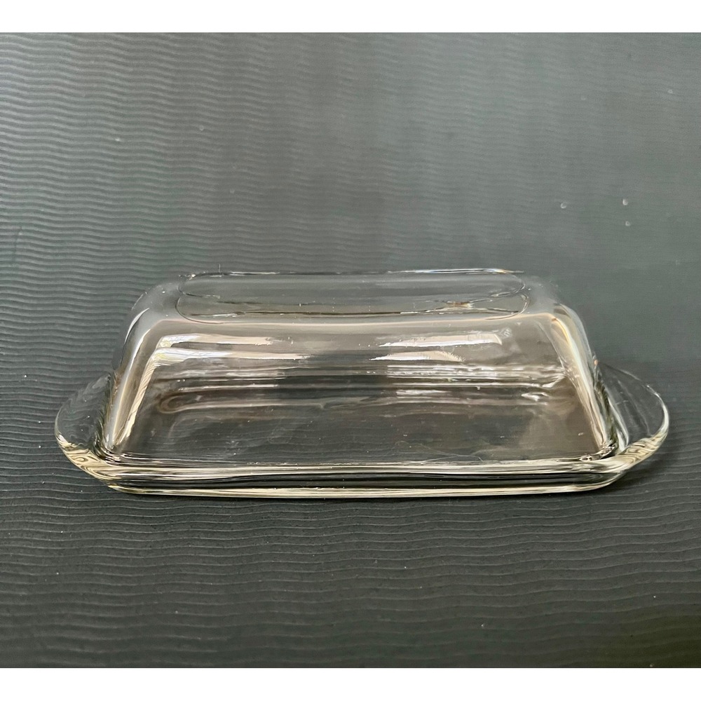 Vintage Clear Glass Butter Dish With Lid Mid Century Rectangular Pressed Glass